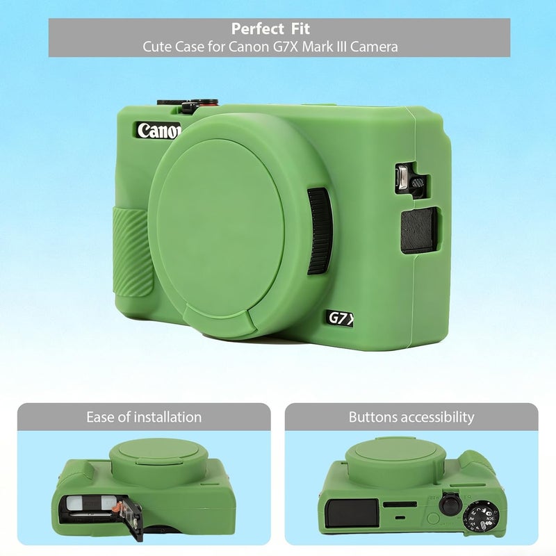 Frevyve Case for Canon G7X Mark IIII Camera, Soft Silicone Protective Case, Powershot G7X Mark III Sleeve with Removable Lens Cover & Screen Protector Accessories, Slim Fit, Anti-Scratch (Green) - Image 3
